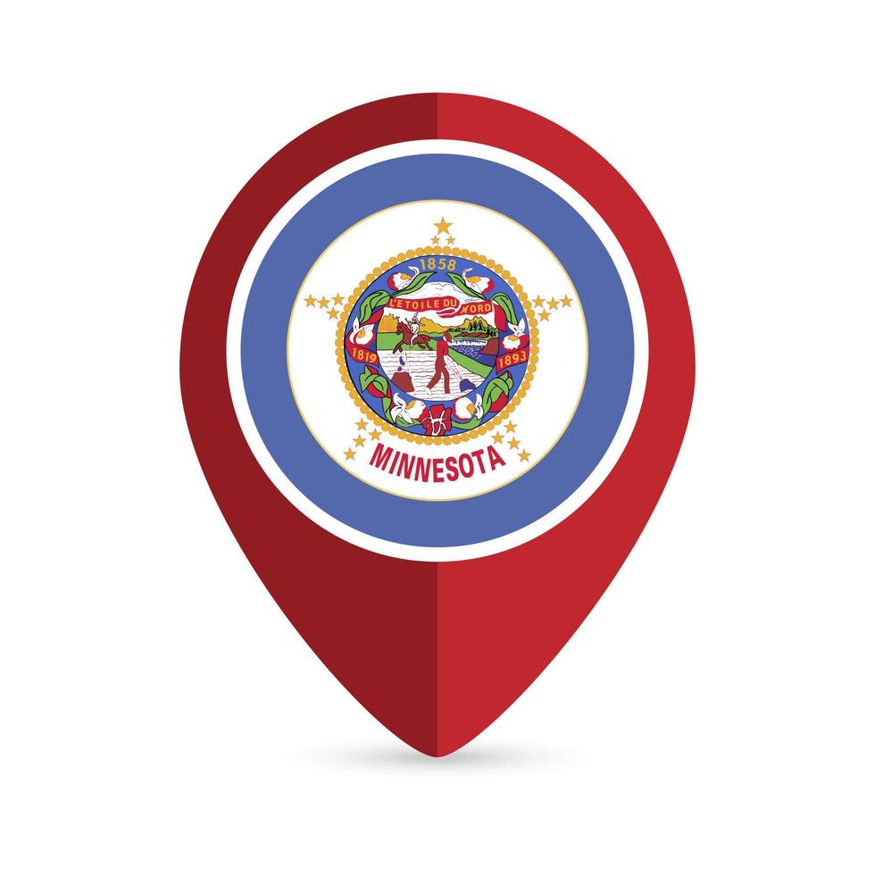 Map pointer with flag Minnesota state. Vector illustration.