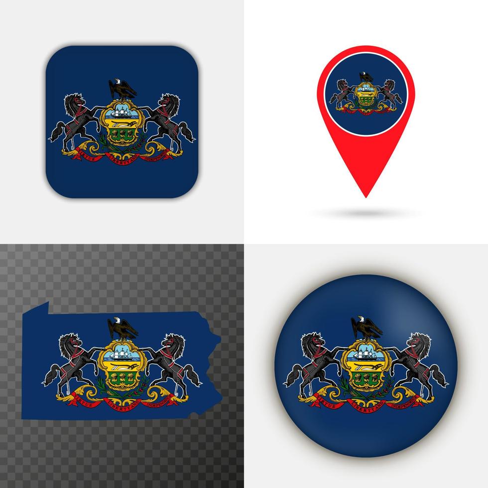 Set of Pennsylvania state flag. Vector illustration.