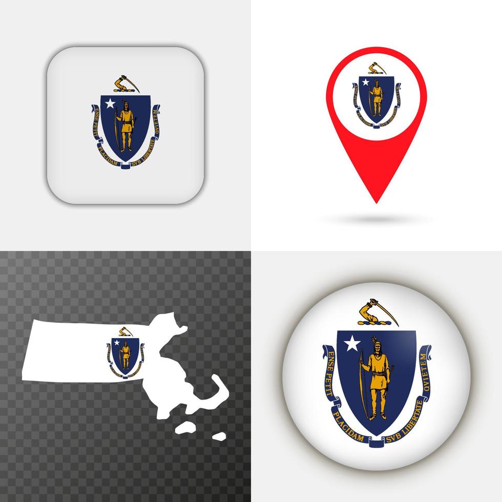 Set of Massachusetts state flag. Vector illustration.