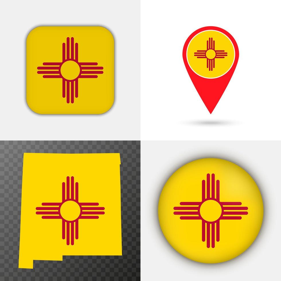 Set of New Mexico state flag. Vector illustration.