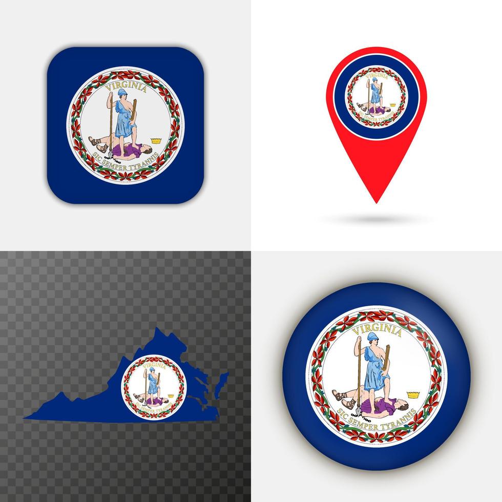 Set of Virginia state flag. Vector illustration.