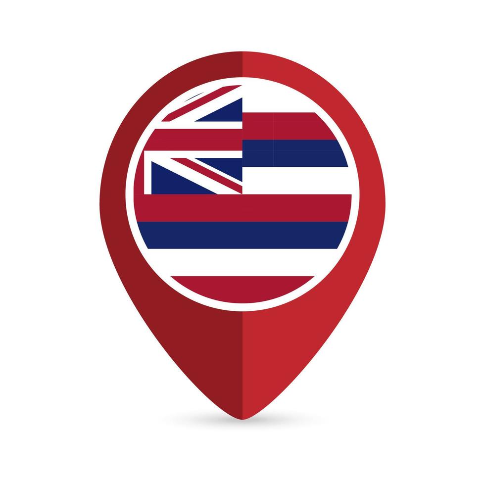 Map pointer with flag Hawaii state. Vector illustration.