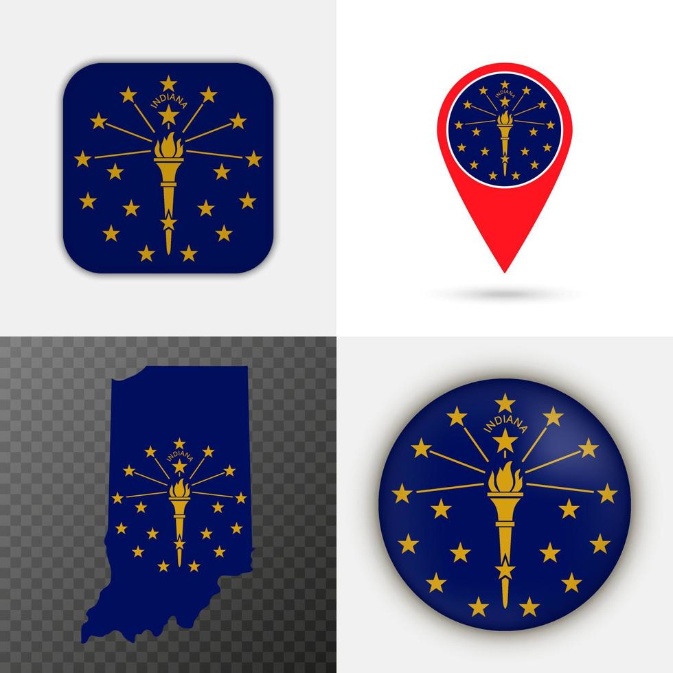 Set of Indiana state flag. Vector illustration.