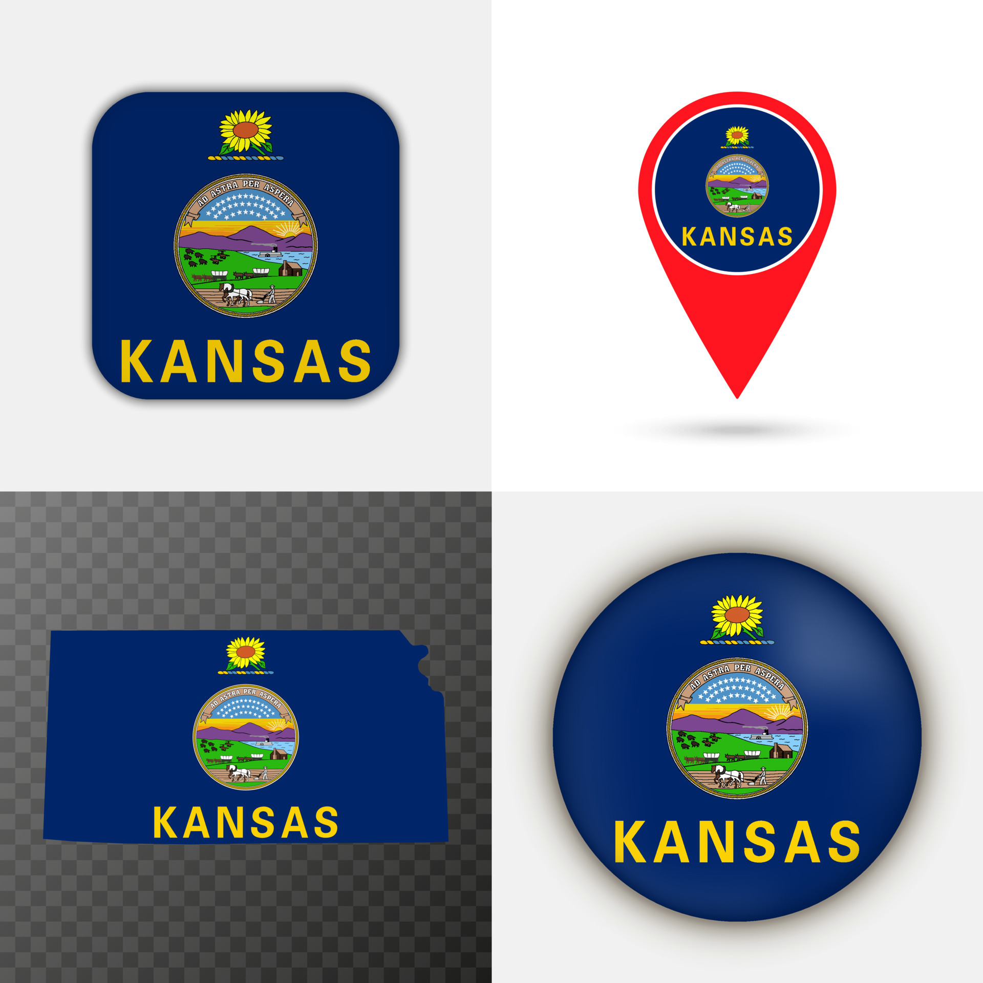 Set of Kansas state flag. Vector illustration. 15260604 Vector Art at