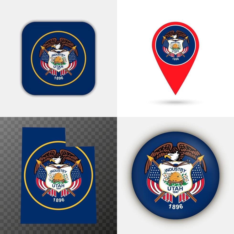Set of Utah state flag. Vector illustration.