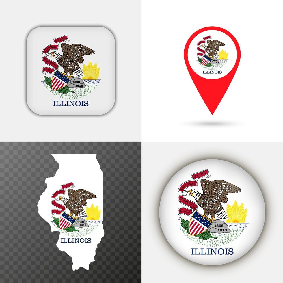 Set of Illinois state flag. Vector illustration.