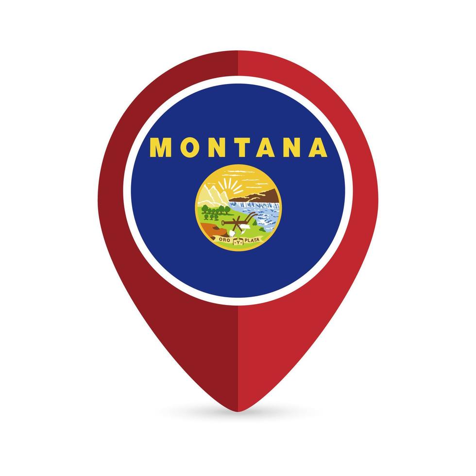 puntero del mapa con bandera del estado de montana. ilustración vectorial vector