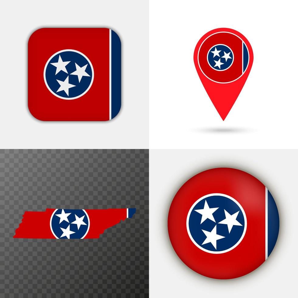 Set of Tennessee state flag. Vector illustration.