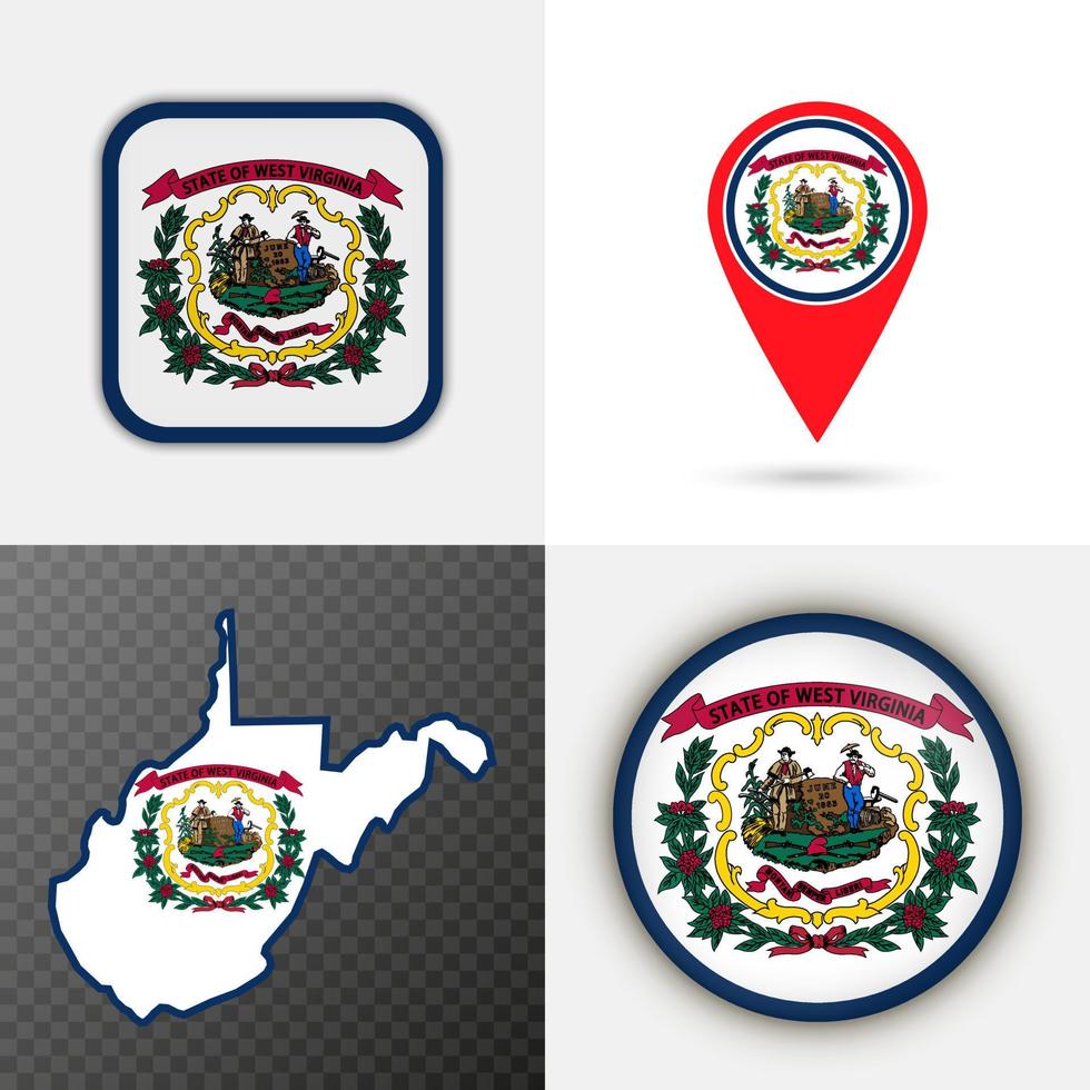 Set of West Virginia state flag. Vector illustration.