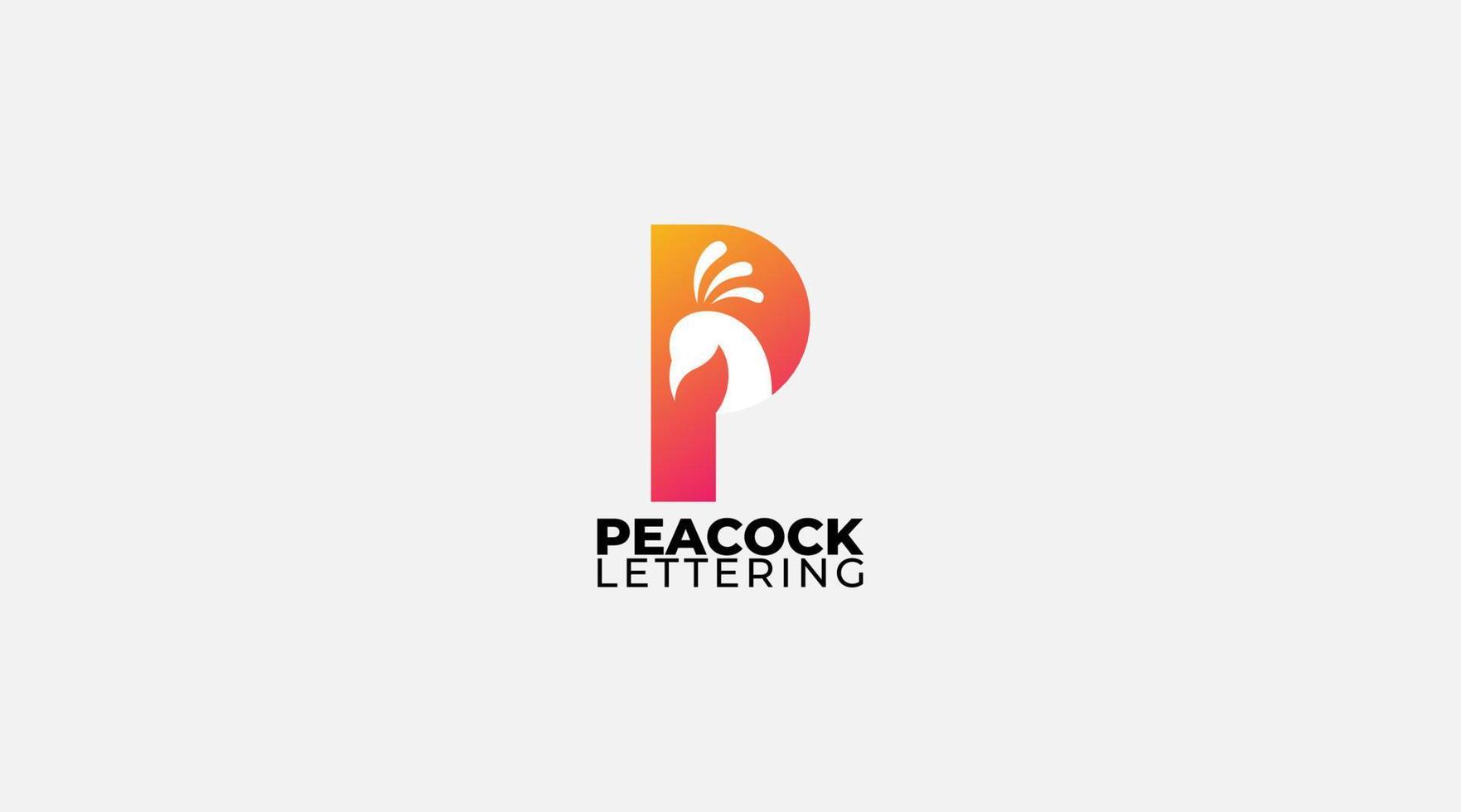 logotipo de pavo real p. letra p con forma de pavo real vector