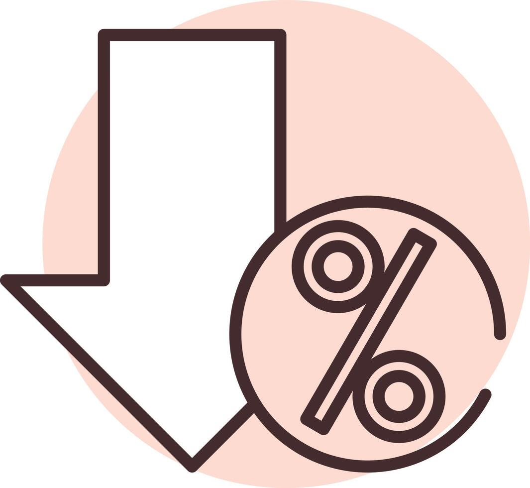 Percentage decrease, icon, vector on white background.