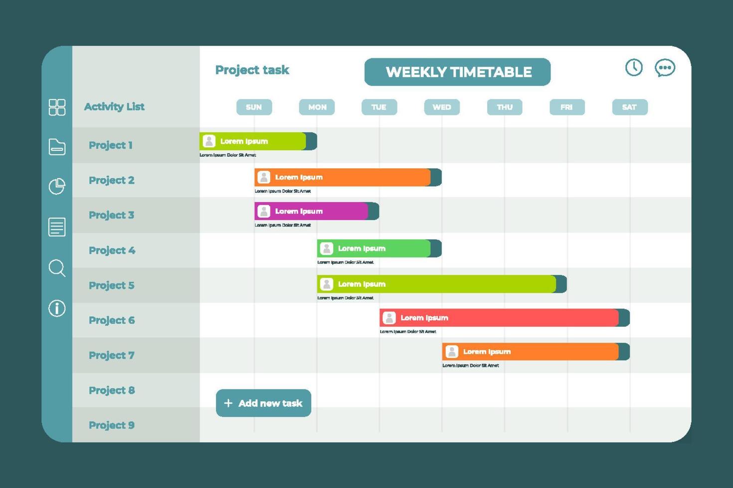 plantilla de administrador de tareas de proyecto de programación semanal vector