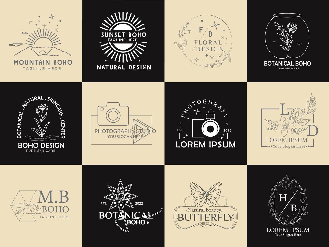 Collection of hand drawn boho logotypes vector