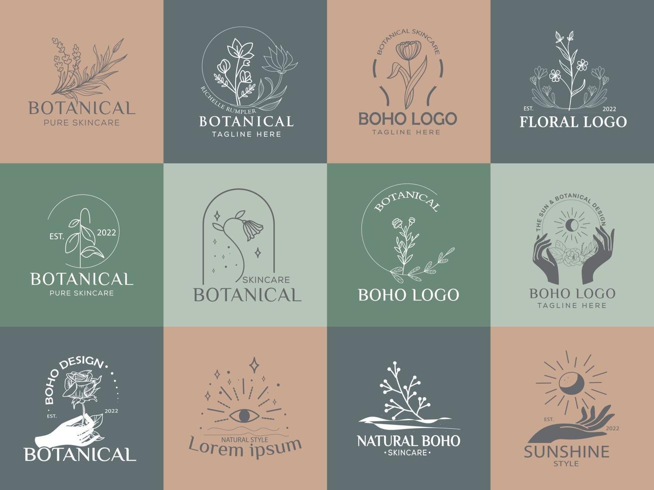 Collection of hand drawn boho logotypes vector