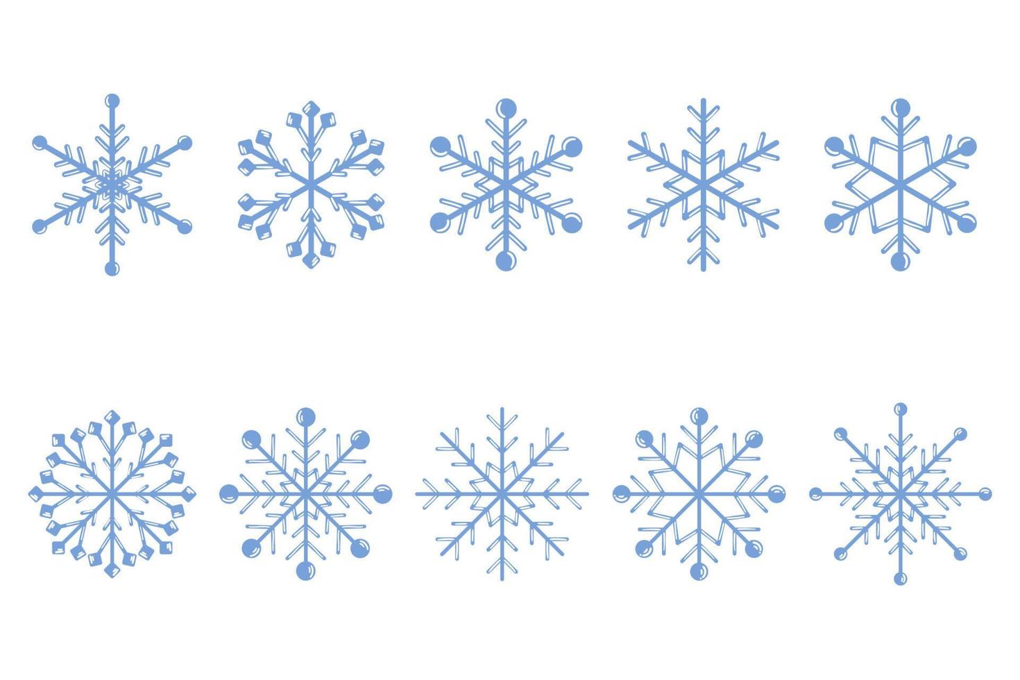 colección de copos de nieve azules. conjunto de dibujos animados vectoriales de elementos de diseño de invierno. vector