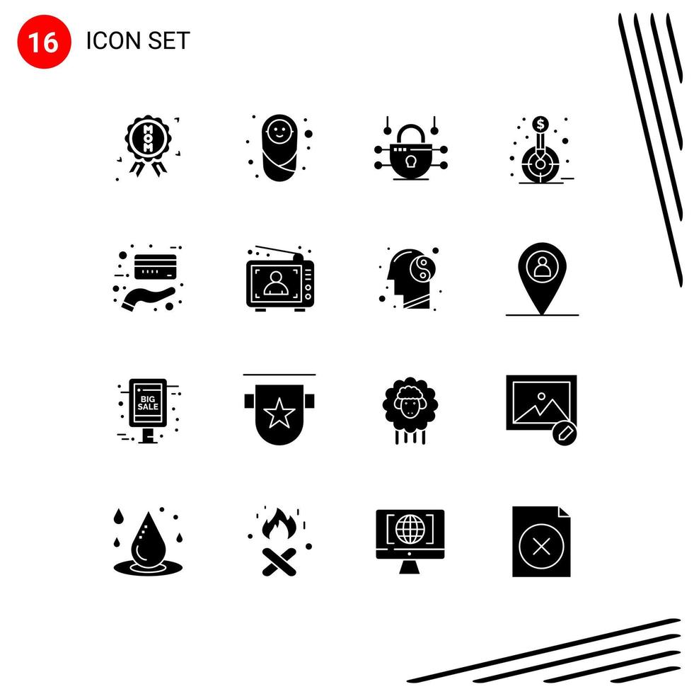 16 Creative Icons Modern Signs and Symbols of payment card network target fund Editable Vector Design Elements