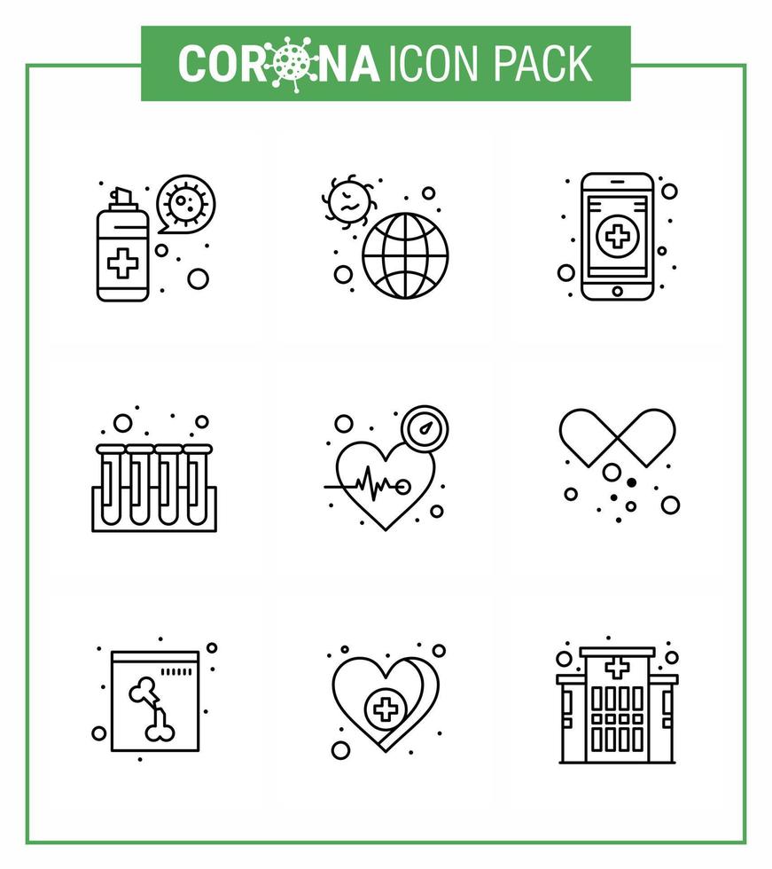 9 líneas corona virus pandemia vector ilustraciones corazón tubos virus prueba sangre viral coronavirus 2019nov enfermedad vector elementos de diseño