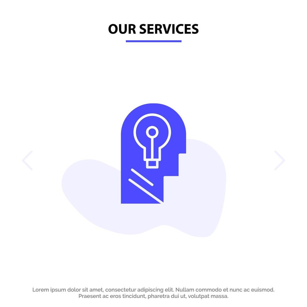 Our Services Business Head Idea Mind Think Solid Glyph Icon Web card Template vector