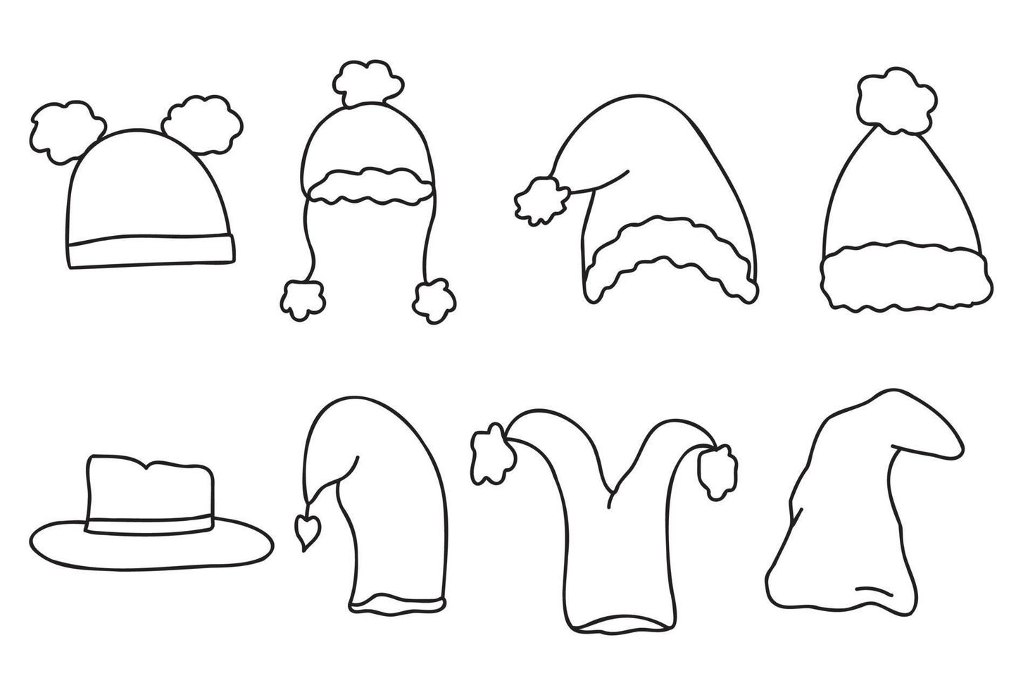 The picture shows different types of hats, it is intended for postcards, elves, Santa Claus, printing and you can use it in different cases. vector