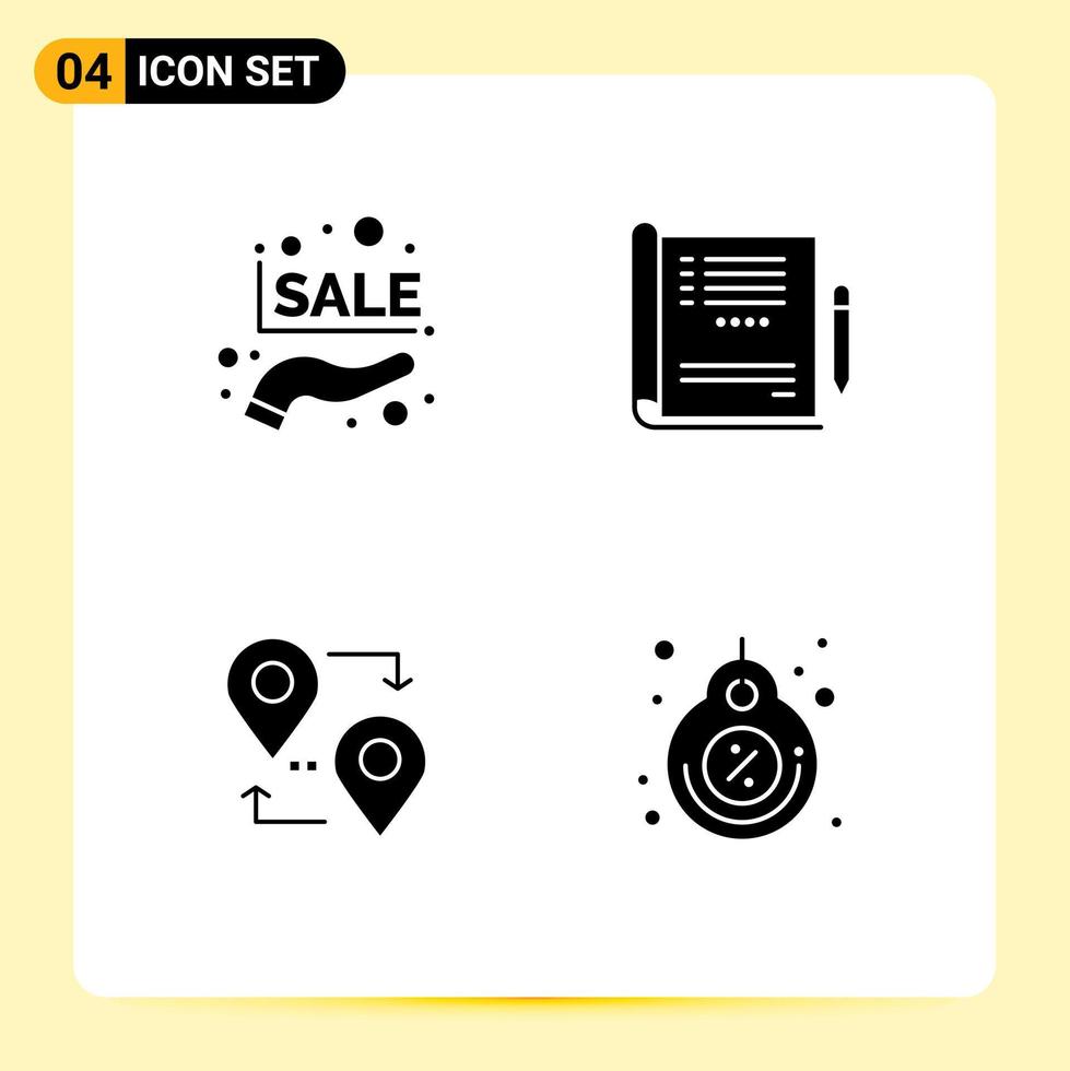 Group of 4 Solid Glyphs Signs and Symbols for discount map promotion sale medical travel Editable Vector Design Elements