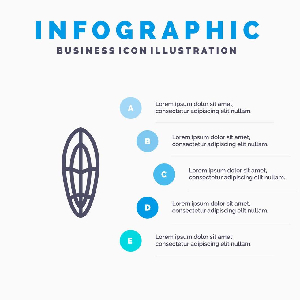 icono de línea de surf de tabla de surf de deportes recreativos con fondo de infografía de presentación de 5 pasos vector