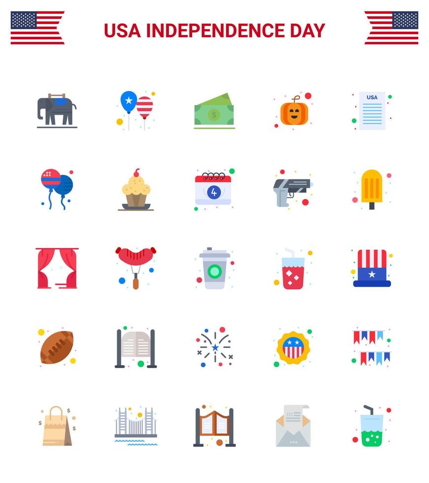 conjunto de 25 iconos del día de los ee.uu. símbolos americanos signos del día de la independencia para la declaración democrática dólar festival de los ee.uu. elementos de diseño vectorial editables del día de los ee.uu. vector