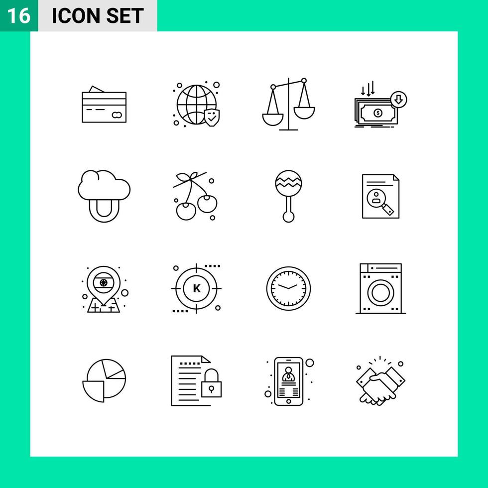 16 Outline concept for Websites Mobile and Apps cost libra globe finance balance Editable Vector Design Elements