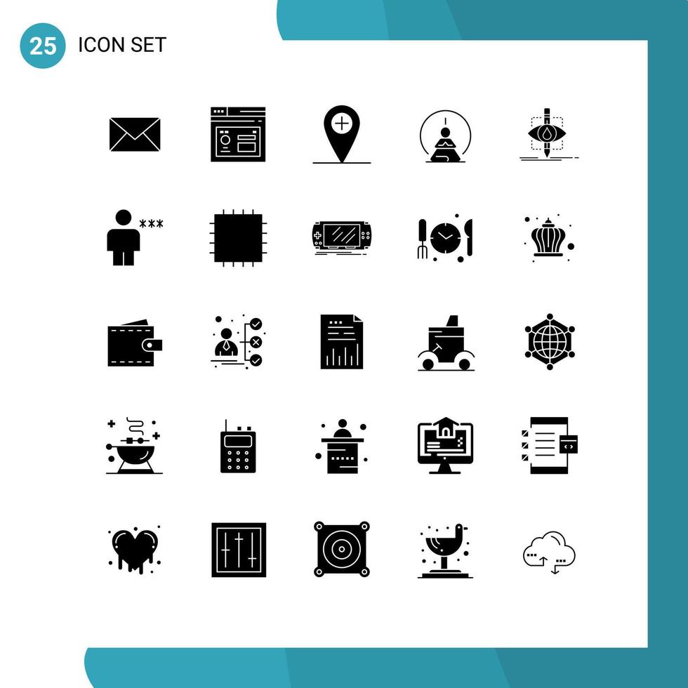 Solid Glyph Pack of 25 Universal Symbols of monitoring mind add mental concentration Editable Vector Design Elements