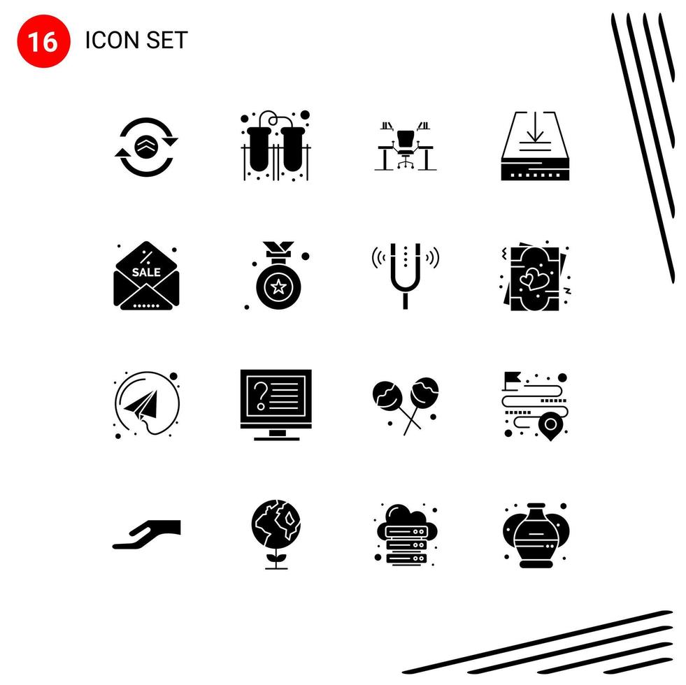 16 Creative Icons Modern Signs and Symbols of inbox download table work place desk Editable Vector Design Elements
