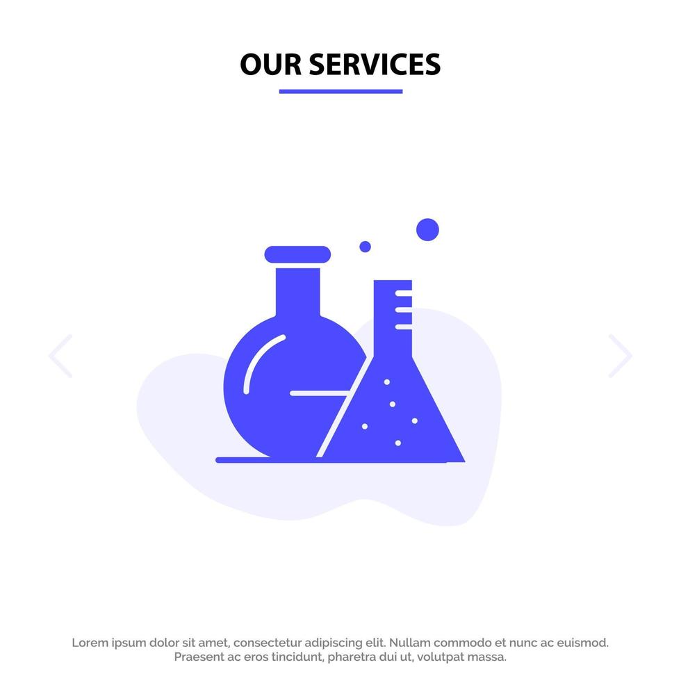 Our Services Tube Flask Lab Science Solid Glyph Icon Web card Template vector