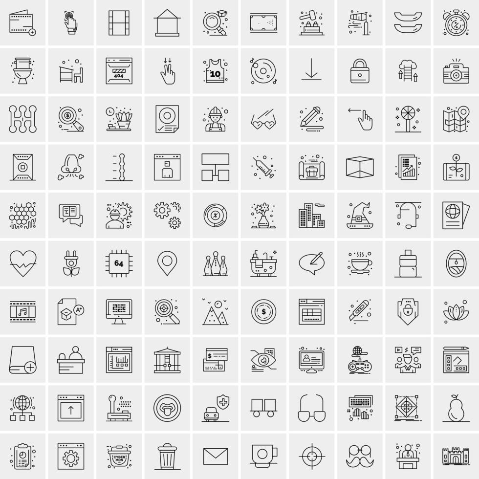 100 iconos universales de línea negra sobre fondo blanco vector