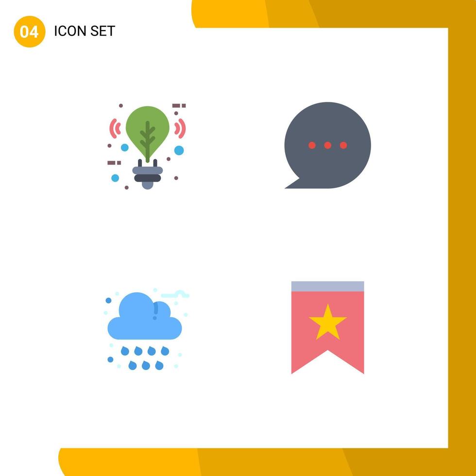 4 concepto de icono plano para sitios web móviles y aplicaciones bombilla lluvia iluminación comentario insignia elementos de diseño vectorial editables vector