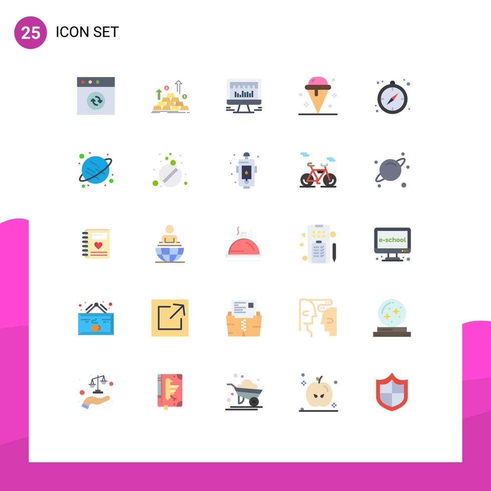 Flat Color Pack of 25 Universal Symbols of camping summer computer ice cream Editable Vector Design Elements