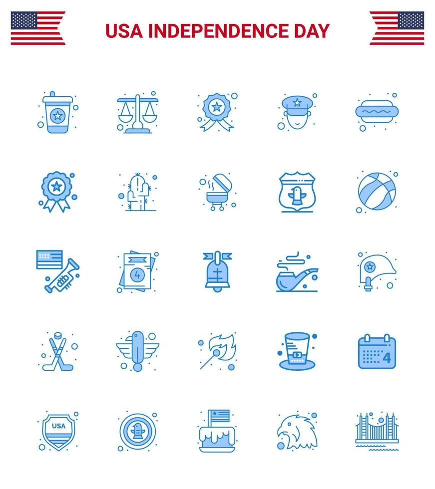 Big Pack of 25 USA Happy Independence Day USA Vector Blues and Editable Symbols of hot i dog investigating hot dog officer Editable USA Day Vector Design Elements