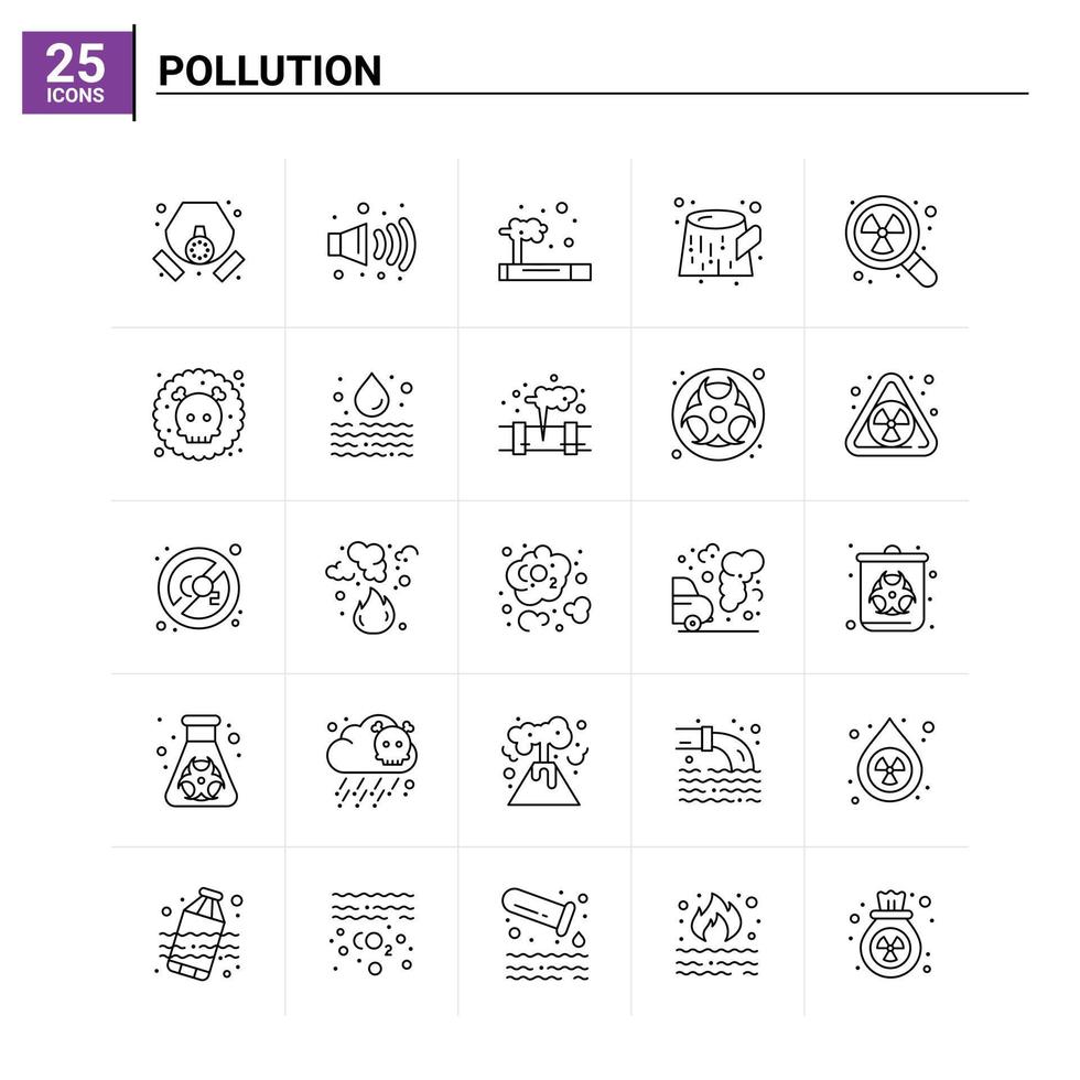 25 Pollution icon set vector background