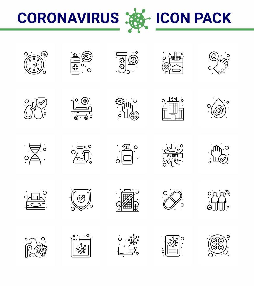 Coronavirus awareness icons 25 line icon Corona Virus Flu Related such as hands smoking bacteria no virus viral coronavirus 2019nov disease Vector Design Elements