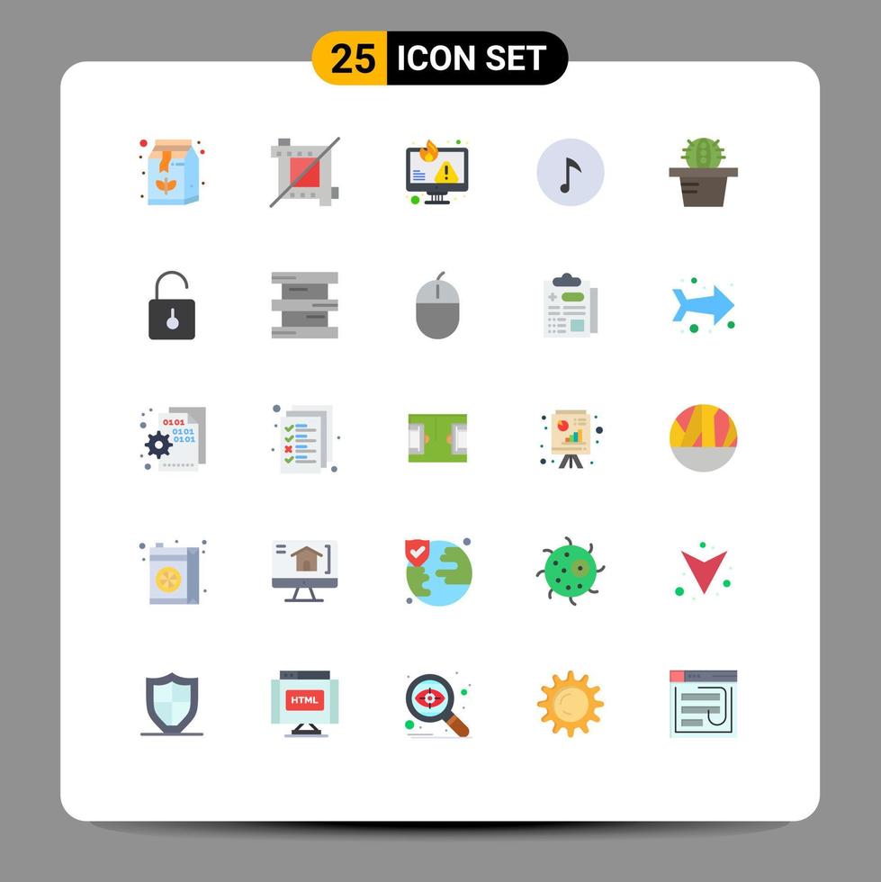 paquete de iconos de vector de stock de 25 signos y símbolos de línea para elementos de diseño de vector editables clave de nota de datos de cactus de bloqueo