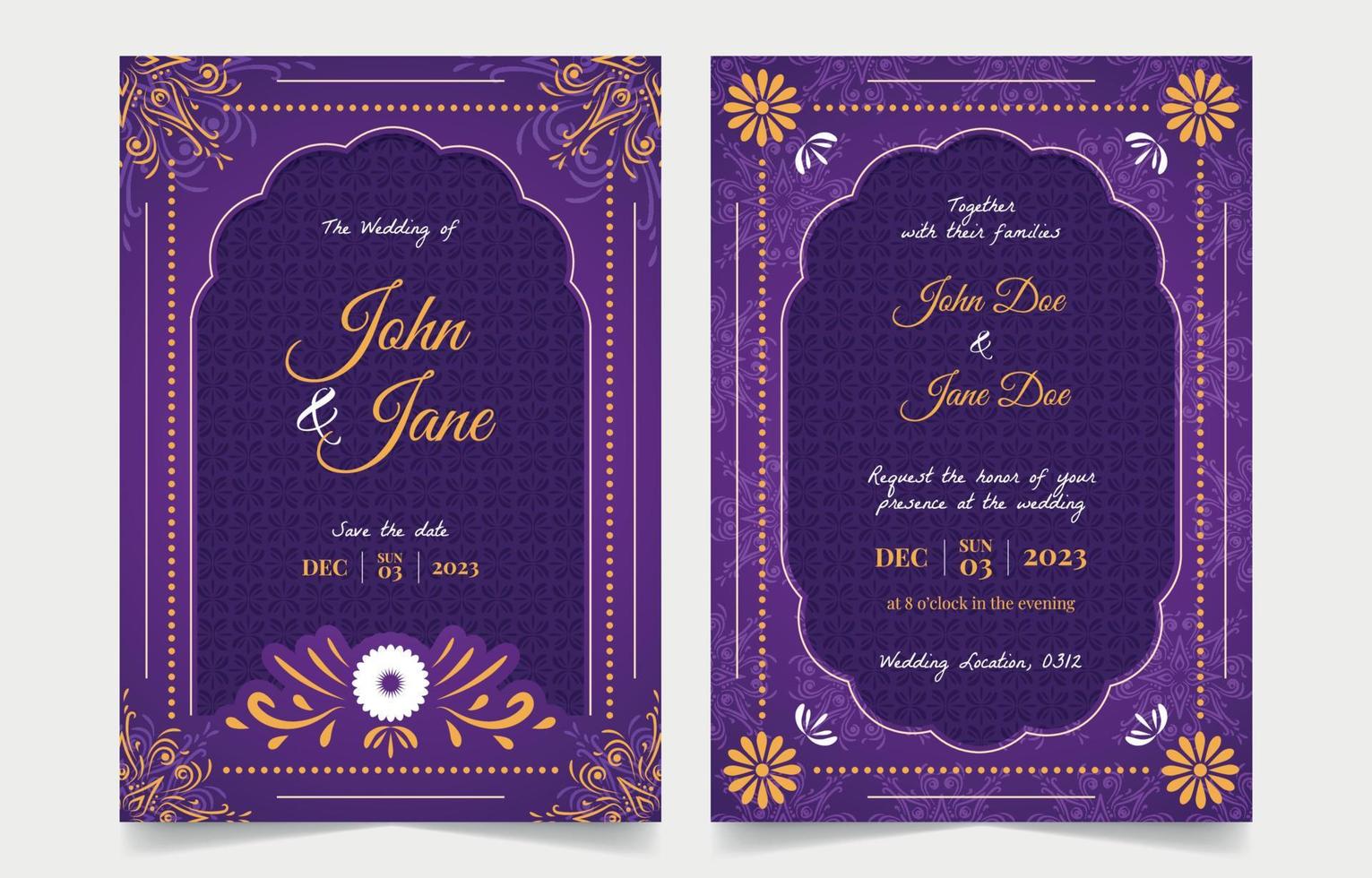 plantilla de invitación de boda india vector