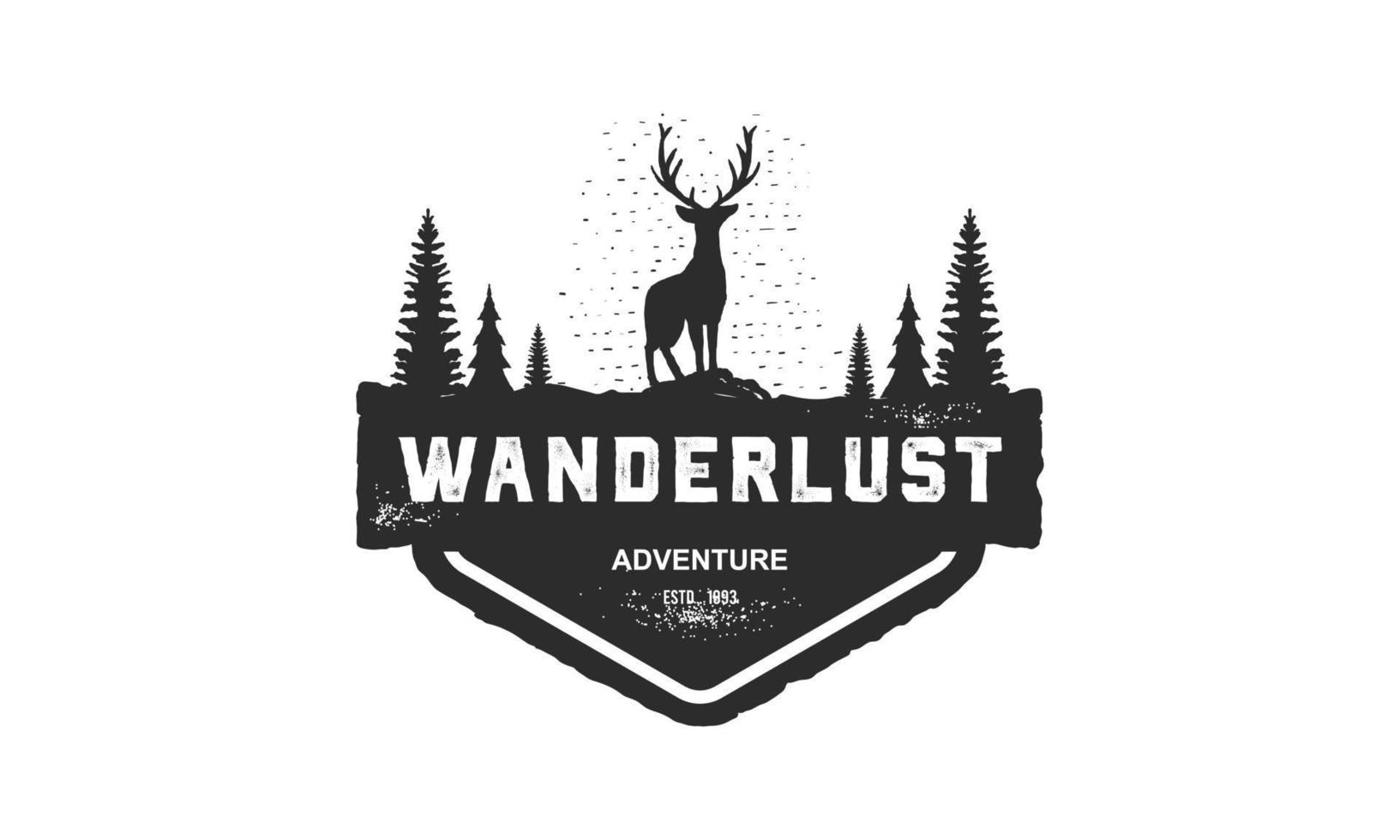 ilustración de diseño de vector de logotipo vintage wanderlust, ciervo creativo y logotipo de montaña - ilustración vectorial