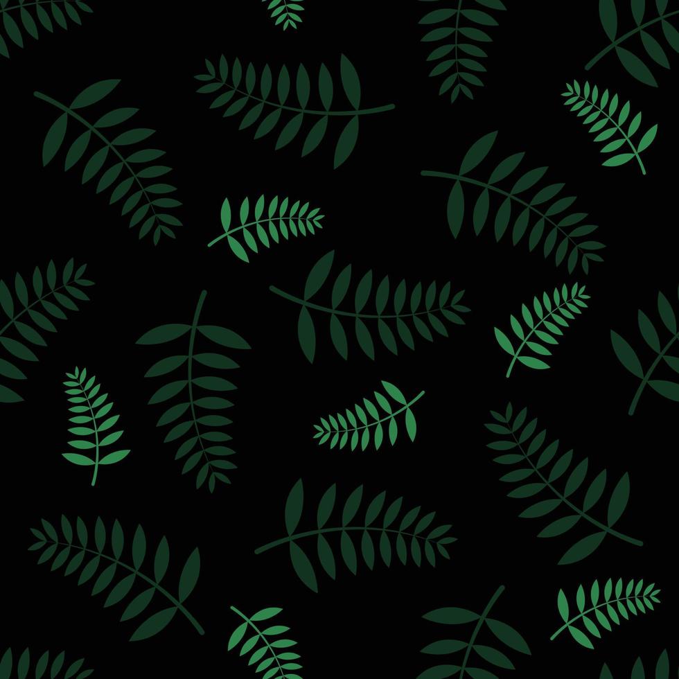 Green leaves on black background pattern seamless vector