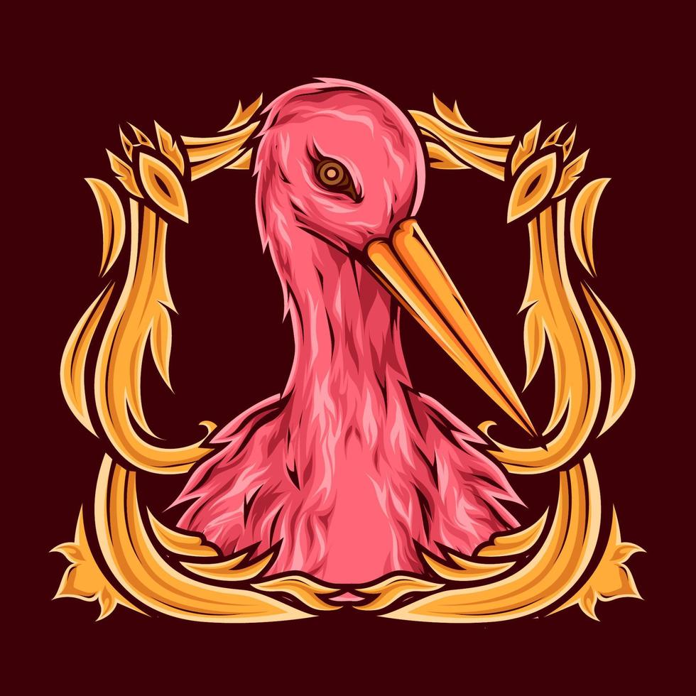 diseño de vector de pájaro flamenco rosa con adorno de oro