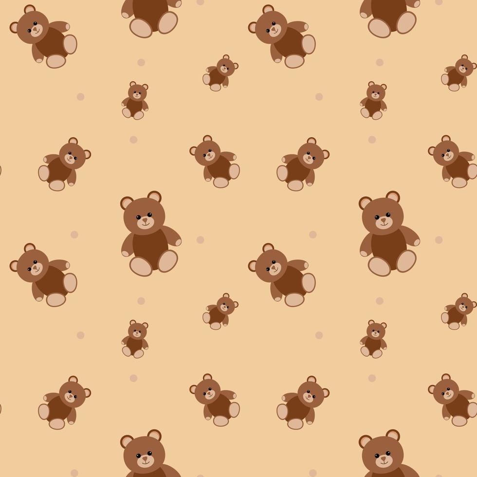 Pattern with vector teddy bear in beige color. Holiday concept. Seamless pattern. Colorful background. Card. Vector drawing. Set of retro vector illustrations. Cartoon style.