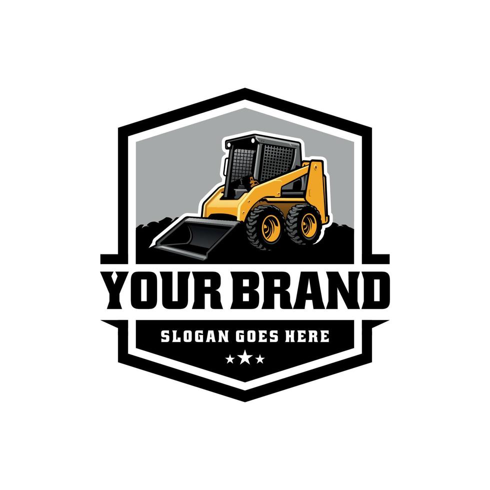 Skid steer loader, construction vehicle logo vector