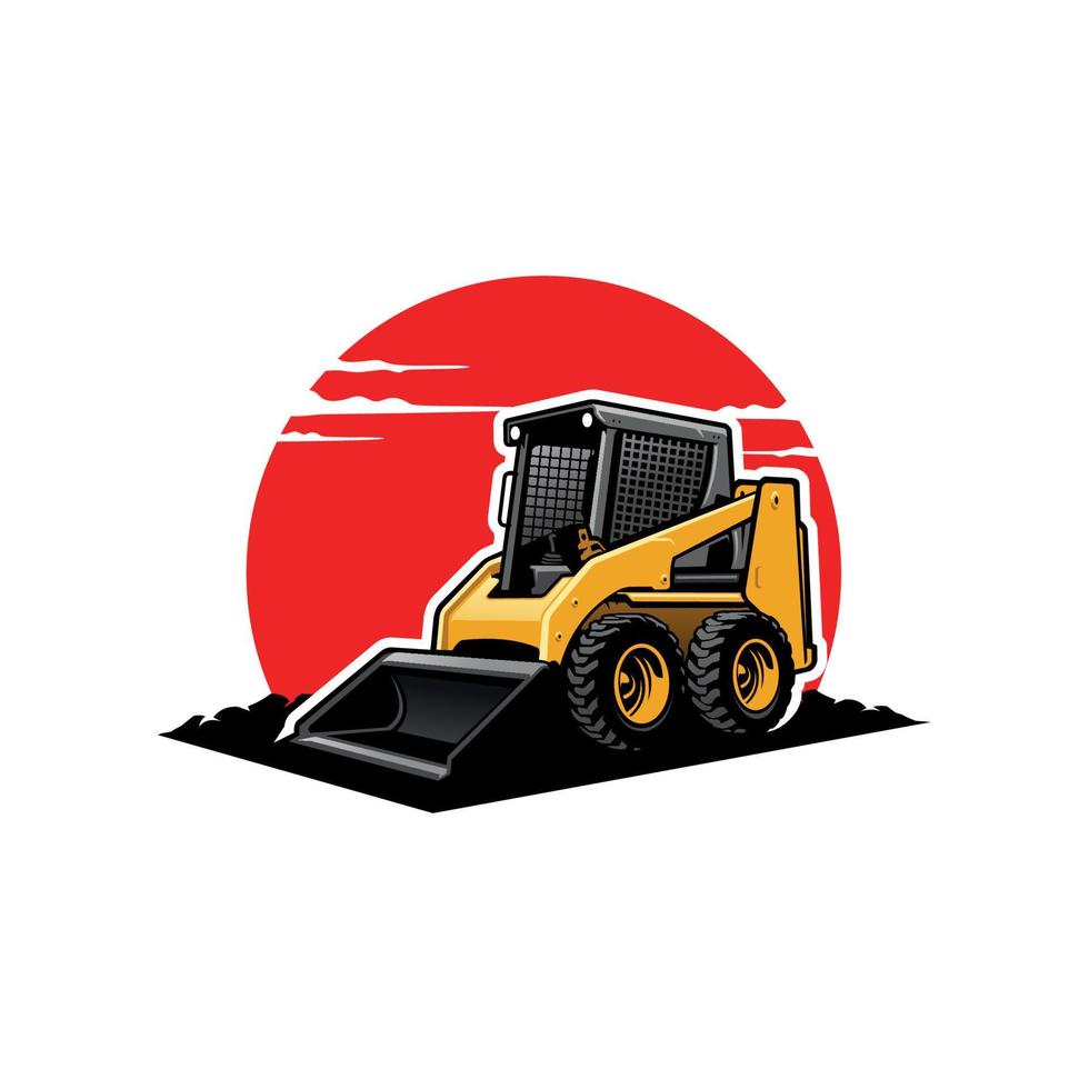 Skid steer loader, construction vehicle logo vector