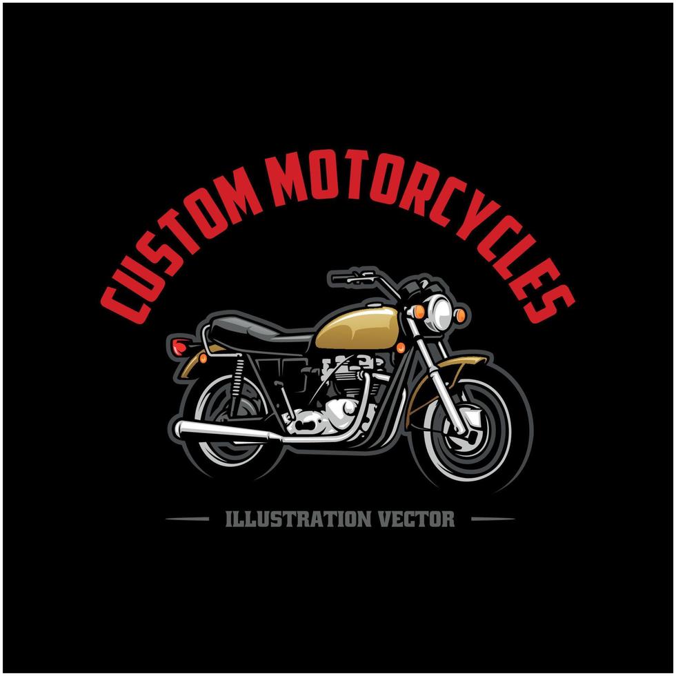retro motorcycle illustration logo vector in black background