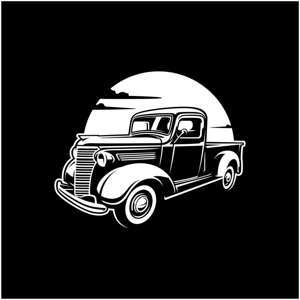 Vintage, classic old truck illustration in black background vector