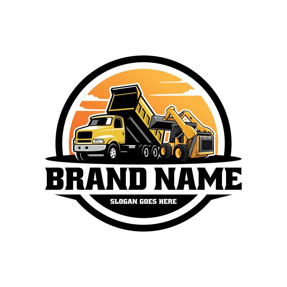 skid steer and dump truck logo vector