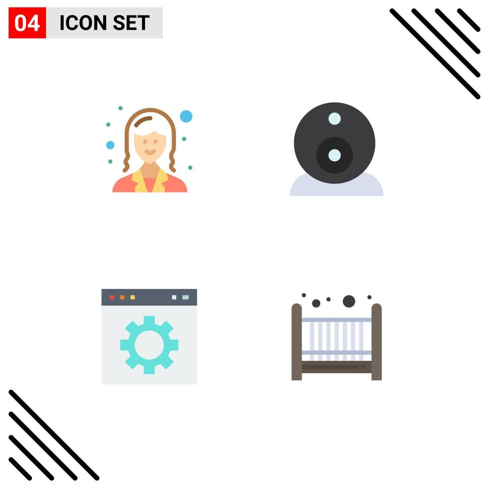 Set of 4 Commercial Flat Icons pack for business interface lady webcam setting Editable Vector Design Elements