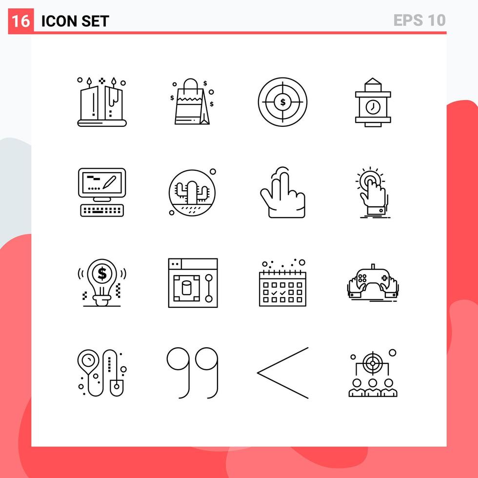 16 User Interface Outline Pack of modern Signs and Symbols of keyboard station audience time target Editable Vector Design Elements