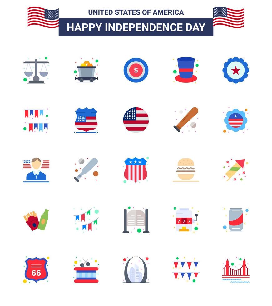 25 Flat Signs for USA Independence Day usa drink dollar glass hat Editable USA Day Vector Design Elements